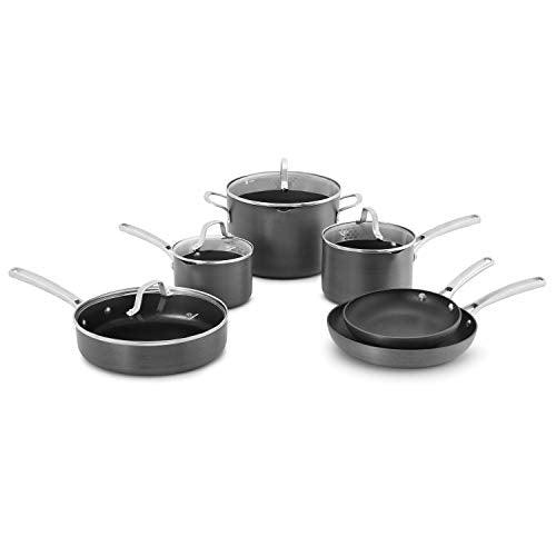 Calphalon 10-Piece Pots and Pans Set, Nonstick Kitchen Cookware with Stay-Cool Stainless Steel Handles and Pour Spouts, Grey - CookCave