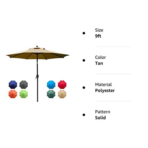 Sunnyglade 9Ft Patio Umbrella Outdoor Table Umbrella with 8 Sturdy Ribs (Tan) - CookCave