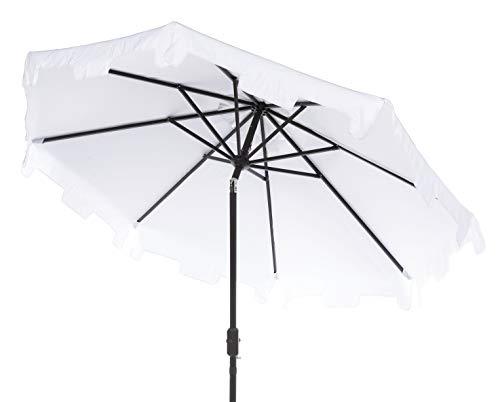 Safavieh PAT8000K Outdoor Collection Zimmerman White Uv Resistant 9 Ft Crank Market Push Button Tilt Flap Umbrella - CookCave