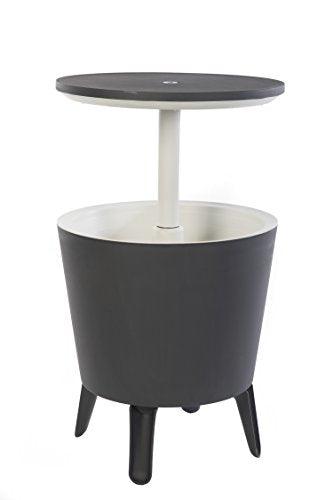 Keter Modern Cool Bar Outdoor Patio Furniture and Hot Tub Side Table with 7.5 Gallon Beer and Wine Cooler, Dark Grey - CookCave