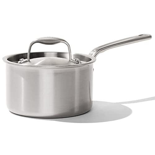 Made In Cookware - 2 Quart Stainless Steel Saucepan with Lid - 5 Ply Stainless Clad Sauce Pan - Professional Cookware - Made in Italy - Induction Compatible - CookCave