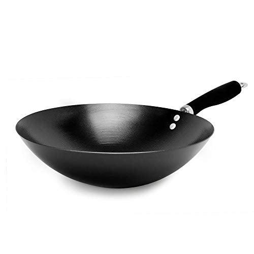 Ecolution Non-Stick Carbon Steel Wok with Soft Touch Riveted Handle, 12",Black - CookCave