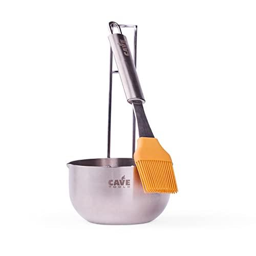 Cave Tools Basting Brush and Sauce Pot, Stainless Steel Handle and Silicone Bristles with Pour Spout - CookCave