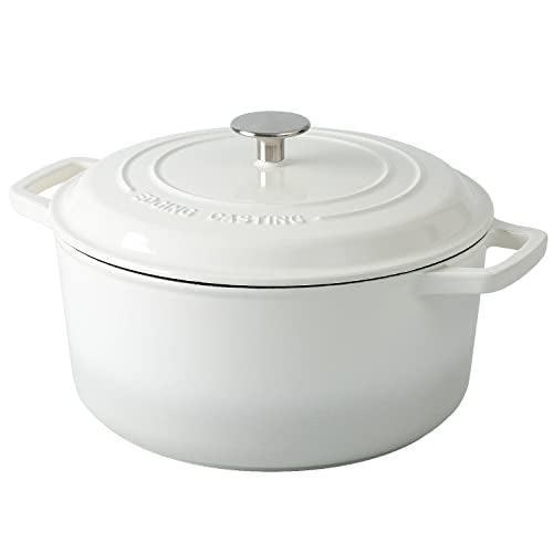 EDGING CASTING Enameled Cast Iron Dutch Oven Pot with Lid, 7.5-Quart, Round Dutch Ovens, Dual Handle, for Bread Baking, Bread Oven, Oven Safe up to 500°F, White - CookCave
