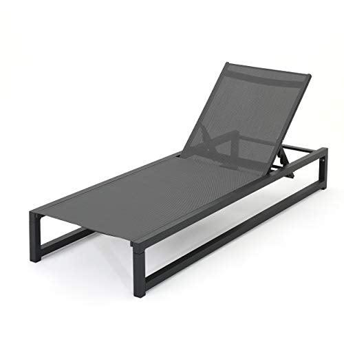 Christopher Knight Home Modesta Outdoor Aluminum Framed Chaise Lounge with Mesh Body, Black Finish / Grey Mesh - CookCave