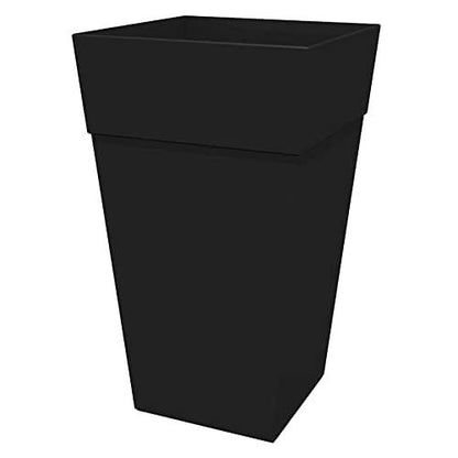 Bloem Tall Finley Tapered Square Planter: 25" - Black - Matte Textured Finish, 100% Recycled Plastic Pot, for Indoor and Outdoor Use, Gardening, 9 Gallon Capacity - CookCave