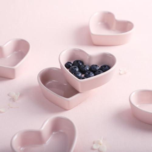 FUYU Colorful Heart Shaped Ceramic Ramekin Bowls Souffle Dishes Pudding Cups Snack Dishes Dipping Bowls - CookCave