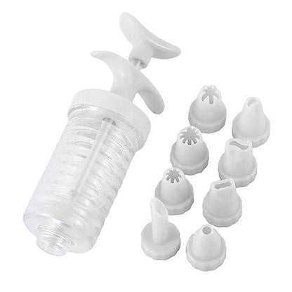 Pipe Nozzles with Syringe，8pcs Plastic Cream Baking Piping Nozzle Dispenser Icing Pastry Tips Tube Decoration Tool, for Cupcake and Cake - CookCave