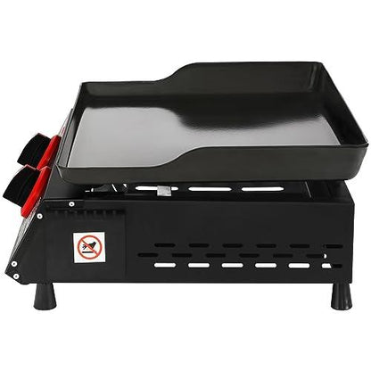 Royal Gourmet PD1203A 18-Inch 2-Burner Portable Tabletop Griddle, 16,000 BTU Propane Gas Grill for Patio, Deck, Backyard, Tailgating, Camping and Picnic, Black - CookCave