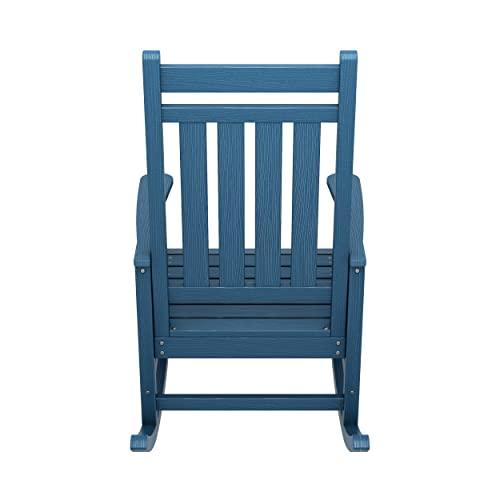 SERWALL Oversized Rocking Chair, Outdoor Rocking Chair for Adults, All Weather Resistant Porch Rocker for Lawn Garden, Blue - CookCave