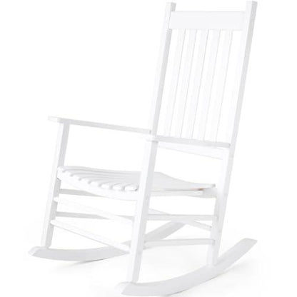 MAMIZO Wooden Rocking Chair Outdoor with High Back,Rocking Chair Indoor Oversized Easy to Assemble for Garden,Lawn, Balcony, Backyard,Porch,Wooden Rocking Chair,Porch Rocker（White） - CookCave