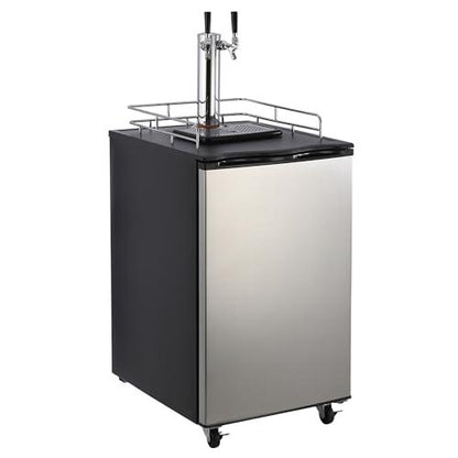 PioneerWorks Beer Kegerator, Dual Tap Draft Beer Dispenser, Full Size Stainless Steel Keg Refrigerator With Drip Tray, CO2 Cylinder, 32°F- 50°F Temperature Control, 170L - CookCave