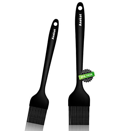 Anaeat 2 Pack Silicone Basting Pastry Brushes - Heat Resistant Brush with Soft Bristles, Hygienic One Piece Design, Marinade Brush Great in Baking for Spreading Oil Butter Sauce BBQ Grill (Black) - CookCave