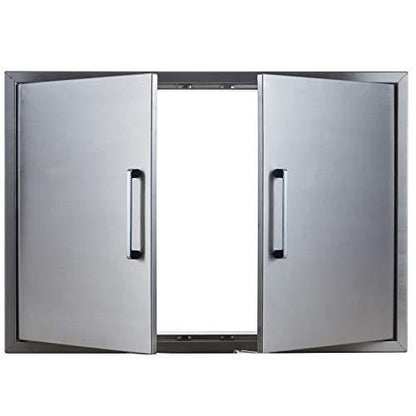 Outdoor Kitchen Doors- 30"W x 21"H - Stainless Steel BBQ Double Access Door,Flush Mount for Outdoor Kitchen and BBQ Island - CookCave