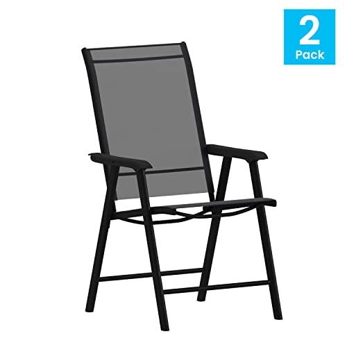 Flash Furniture Paladin Black Outdoor Folding Patio Sling Chair with Black Frame (2 Pack) - CookCave