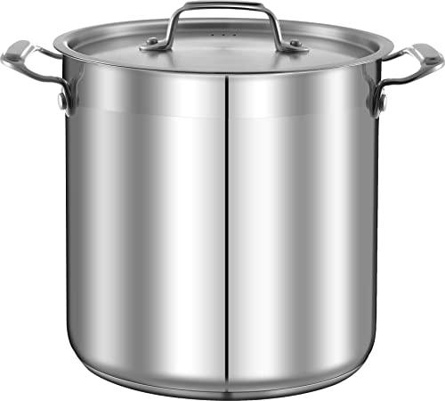 NutriChef Stainless Steel Cookware Stockpot - 20 Quart, Heavy Duty Induction Pot, Soup Pot With Stainless Steel, Lid, Induction, Ceramic, Glass and Halogen Cooktops Compatible - NCSPT20Q White - CookCave