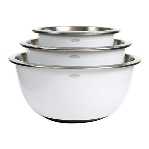 OXO Good Grips 3-Piece Stainless-Steel Mixing Bowl Set, White - CookCave