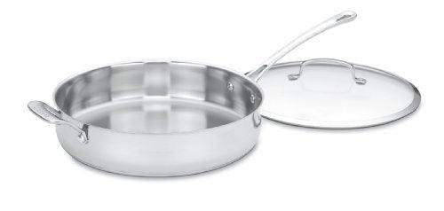 Cuisinart Contour Stainless 5-Quart Saute Pan with Helper Handle and Glass Cover,Silver - CookCave