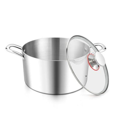 E-far 4 Quart Stock Pot, Tri-Ply Stainless Steel Cooking Pot with Glass Lid and Riveted Handles, Metal Pasta Soup Pot for Induction Ceramic Electric Gas Stoves, Heavy Duty & Dishwasher Safe - CookCave