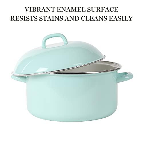 Martha Stewart Thayer 6.4-Quart Enamel On Steel Scratch Resistant Dutch Oven w/Lid - Martha Blue, Induction Safe - CookCave