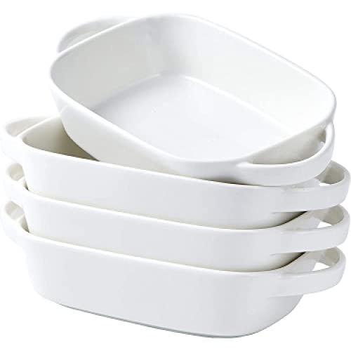 Bruntmor 9x5 inch White Baking Pans Set of 4, Ceramic Baking Dish | Pie & Tart Lasagna Pans for Casserole Dish with Lid | Kitchen Baking Dishes for Oven Safe & Porcelain Bakeware for Cooking - CookCave