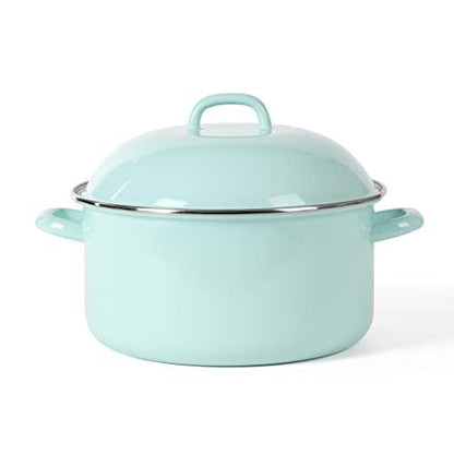 Martha Stewart Thayer 6.4-Quart Enamel On Steel Scratch Resistant Dutch Oven w/Lid - Martha Blue, Induction Safe - CookCave