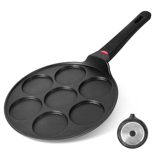 CAINFY Pancake Pan Maker Nonstick Induction Compatible, 10.5 Inch Mini Non Stick Silver Dollar Grill Blini Griddle Crepe Pan,7 Molds Cake Egg Cooker Skillet for Kids Gifts - CookCave