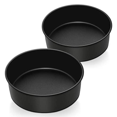 P&P CHEF 8 x 3 Inch Nonstick Cake Pan Set of 2, Round Cake Baking Pans for Birthday Wedding Layer Cake, Deep Side & One-piece Design, Stainless Steel Core & Non Toxic, Black - CookCave