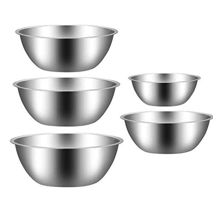 ChaoChuHui 5 packs Thicker Stainless Steel Flat Bottom Mixing Bowls, Nesting Mixing Bowls for Space Saving Storage, Polished Mirror Mixing Bowl Set for Kitchen - Great for Cooking, Baking, Prepping - CookCave