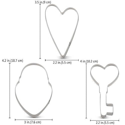 LILIAO Valentine’s Day Cookie Cutter Set, 3-pc, Love Locks, Heart Key, Mini Heart Biscuit Cutters, Stainless Steel, by J.Cookies - CookCave