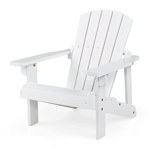 Giantex Wooden Kid's Adirondack Chair - All Weather Patio Chair with High Backrest, Arm Rest, 110 LBS Weight Capacity, Outdoor Fir Wood Porch Chair for Balcony, Backyard, Poolside, Yard (1, White) - CookCave