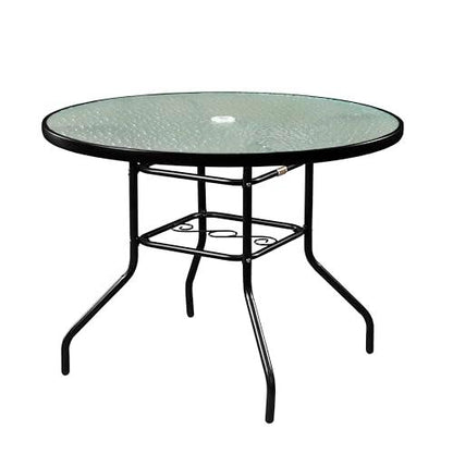 Garden Elements Outdoor Steel Dining Table Patio Furniture, Round Waterwave Glass Top, Black, 40" - CookCave