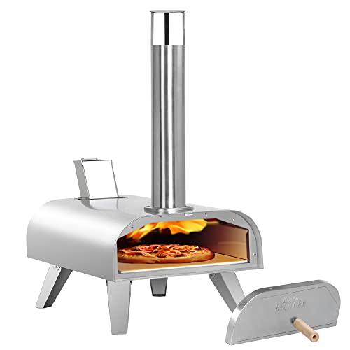 BIG HORN OUTDOORS 12 Inch Wood Pellet Burning Pizza Oven, Portable Stainless Steel Pizza Grill with Pizza Stone for Outside - CookCave