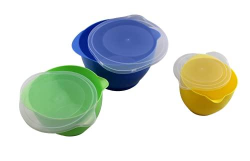 Dependable Industries inc. Essentials 3 Piece Storage and Batter Mixing Bowl Set with Lids Nesting with Pouring Spout and Handle Ideal for Mixing and Food Storage - CookCave