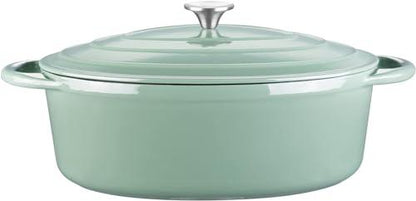 Enameled Cast Iron Signature Oval Dutch Oven, 7 qt Enameled Oval Dutch Oven Pot with Lid and Dual Handles for Braising, for Braising, Broiling, Bread Baking, Frying, Green… - CookCave