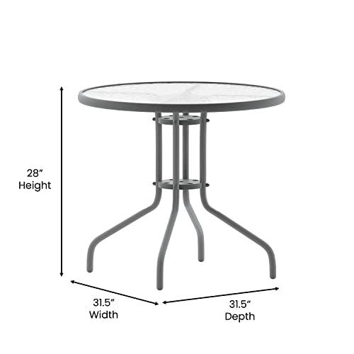 Flash Furniture Bellamy 31.5'' Round Tempered Glass Metal Table, Silver - CookCave