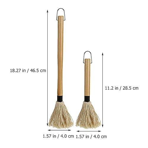 Amosfun 2Pcs BBQ Basting Mops Sauce Brushes, Cotton Fiber Brush and Wood Handle Dish Mop For Roasting or Grilling Kitchen Supply - CookCave