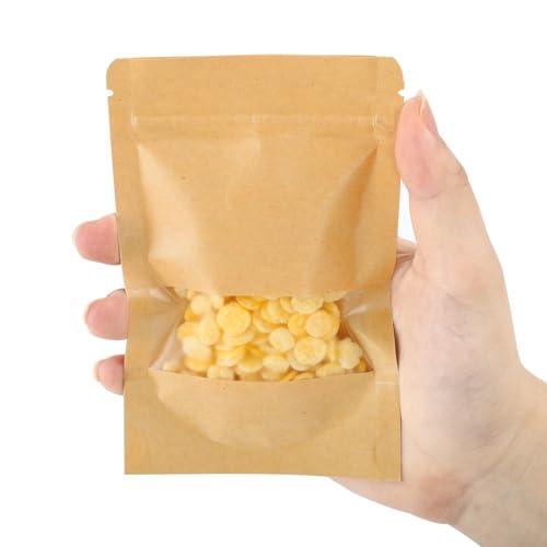 Moretoes 72pcs Stand Up Pouches, Kraft Paper Bags with Window, 3.5 ×5.5 Inches Coffee Bags, Brown Resealable Bags, Ziplock Stand Up Bags for Home or Business, Sealable Bags for Packaging - CookCave