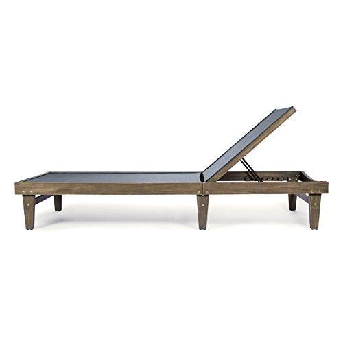 Christopher Knight Home Summerland Outdoor Mesh Chaise Lounge with Acacia Wood Frame, Grey Finish / Dark Grey Mesh - CookCave