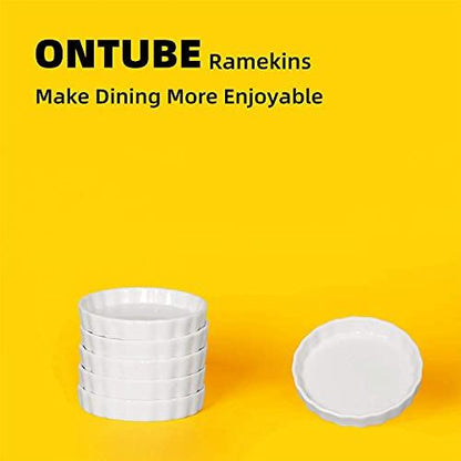 ONTUBE 5.5 oz Ramekins -Porcelain Round Ramekins for Creme Brulee Dishes,Dipping Sauces,Baking Pudding Cups, Souffle Dish,Oven Safe,Set of 6 White - CookCave