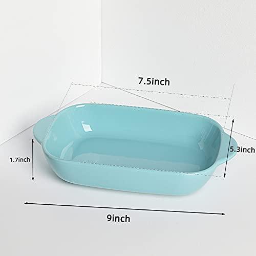 LEETOYI Ceramic Small Baking Dish 7.5-Inch Set of 4, Rectangular Bakeware with Double Handle, Baking Pans for Cooking and Cake Dinner (Turquoise) - CookCave