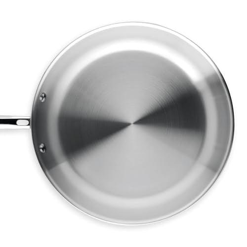 Misen 5-Ply Professional Stainless Steel Pan - Superior Heat Retention & Larger Cooking Surface for Searing & Sautéing - Cool Ergonomic Handle -12 Inch - CookCave