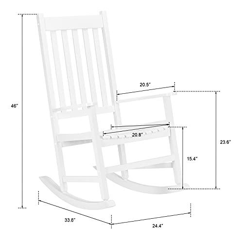 Outvita Outdoor Rocking Chair, Solid Wood High Back Rocker, All Weather Lounge Chair for Porch Patio Fire Pit Garden Backyard Deck Indoor, White - CookCave