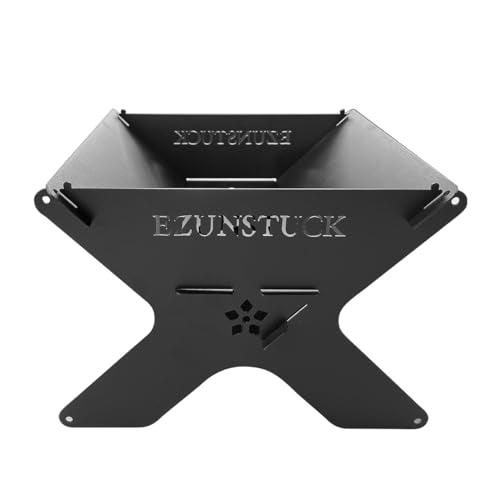 EZUNSTUCK Portable Fire Pit For Camping, Small Outdoor Camp Fire Stove, Lightweight, Foldable, Matching Oxford Bag, Burning Firewood and Charcoal, Black - CookCave