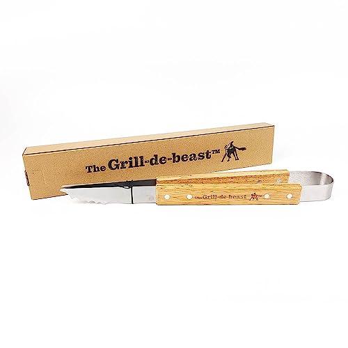 The Grill-de-beast™ Tongs Grilling Tool! Stainless Steel with Engraved Wood Handle. Simple Useful Grilling Tools! - CookCave