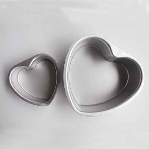 LoveDeal 2Pcs Heart Shaped Cake Pans 4 Inch and 6 Inch with Removable Bottom, Small Heart Baking Pans, Heart Shape Cake Molds, Cheesecake Pans for Cakes and Brownies, Oven Baking - Aluminum - CookCave