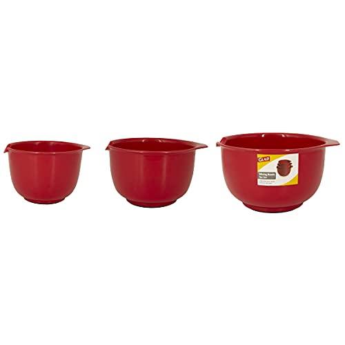 GLAD Mixing Bowls with Pour Spout, Set of 3 | Nesting Design Saves Space | Non-Slip, BPA Free, Dishwasher Safe Plastic | Kitchen Cooking and Baking Supplies, Red - CookCave