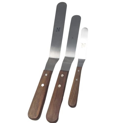 Offset Stainless Steel Spatula Set with Wood Handle - Professional Cake Decorating Tools - 4", 6.5" & 8" Stainless Steel Offset Blade Cake Spatula Set - CookCave