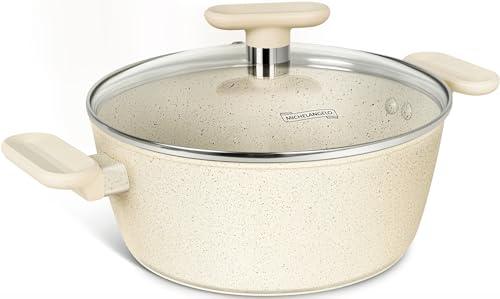 MICHELANGELO 4 Quart Stock Pot with Lid, Nonstick Soup Pot, Granite Cooking Pot with Lid, Induction Pot with Stay-cool Handle, 4 Qt Stockpot Non Stick Pot White - CookCave