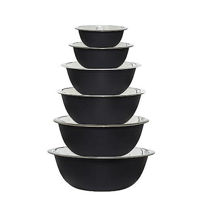 COOK WITH COLOR Stainless Steel Mixing Bowls - 6 Piece Stainless Steel Nesting Bowls Set includes 6 Prep Bowl and Mixing Bowls (Black) - CookCave